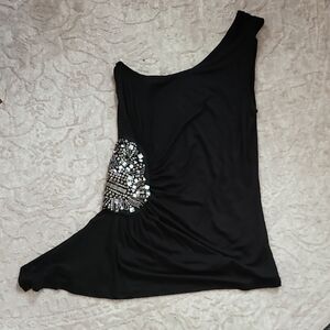 Elegant Black One-Shoulder Top with Embellishments